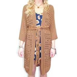 Retro Brown Crochet Knit Cardigan